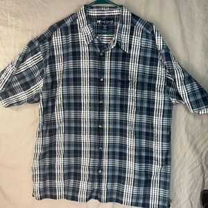 Big Dogs Shirt Men 2X  Blue Plaid 100% Cotton Short Sleeve Casual Button Down
